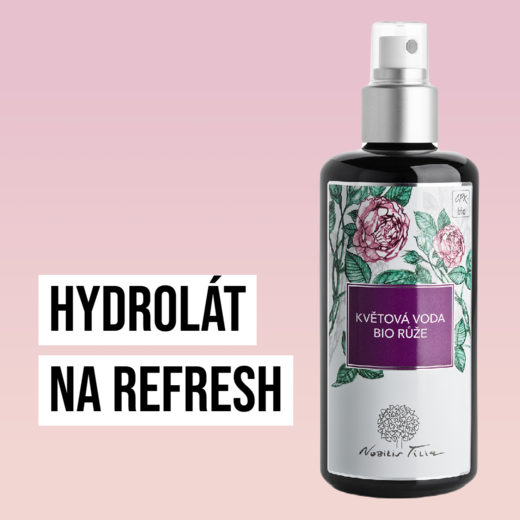 Květová voda BIO Růže ve spreji 200 ml - fialové sklo